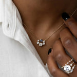 Load image into Gallery viewer, Oval Blue Sapphire Necklace with Lab Grown Diamonds | 14K Gold Bezel Set Necklace Gift for Her Jwalin Jewels