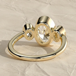 Load image into Gallery viewer, Diamond Three Stone Ring | Bezel Set Oval Cut 2 CT + 1 CT F+ VS+ | 14K Solid Gold Gold Jewelry for Bridal, Gift, Custom, Modern Style
