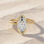 Load image into Gallery viewer, 2 Carat Elongated Marquise F VS+ Lab Grown Diamond One of a Kind Solitaire Ring, 14k Gold Half Bezel minimalist Modern Engagement Ring