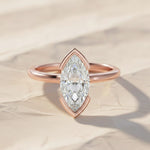 Load image into Gallery viewer, 2 Carat Elongated Marquise F VS+ Lab Grown Diamond One of a Kind Solitaire Ring, 14k Gold Half Bezel minimalist Modern Engagement Ring