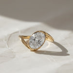 Load image into Gallery viewer, Lab Grown Oval Cut Diamond Ring, Bezel Set, 2.00 CT F+ VS+ Certified IGI Gold Engagement Ring, East West Solitaire, Luxury Jewelry