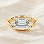 Load image into Gallery viewer, Split Shank Emerald Cut Diamond Engagement Ring: 14K Yellow Gold Wedding Ring, Proposal Ring, Emerald Promise Ring, Anniversary Gift