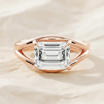 Load image into Gallery viewer, Split Shank Emerald Cut Diamond Engagement Ring: 14K Yellow Gold Wedding Ring, Proposal Ring, Emerald Promise Ring, Anniversary Gift