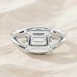 Load image into Gallery viewer, Split Shank Emerald Cut Diamond Engagement Ring: 14K Yellow Gold Wedding Ring, Proposal Ring, Emerald Promise Ring, Anniversary Gift