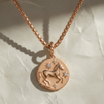 Load image into Gallery viewer, Gold Horse Pendant Necklace | Zodiac Horse Charm 14K Solid Gold | Equestrian Jewelry, Lucky Talisman, Celestial Amulet
