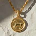 Load image into Gallery viewer, Gold Horse Pendant Necklace | Zodiac Horse Charm 14K Solid Gold | Equestrian Jewelry, Lucky Talisman, Celestial Amulet
