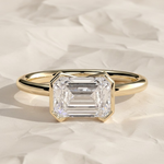 Load image into Gallery viewer, Emerald Half Bezel Lab Grown Diamond Engagement Ring, 1 to 3 CT Lab Created, Wedding Ring, Anniversary Gift, Solitaire Diamond Ring for her