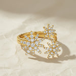 Load image into Gallery viewer, Diamond Floral Design Ring, Minimalist Triple Flower Open Diamond Ring in Gold, Floral Cluster Cuff Ring, Adjustable Fine Jewelry, Gift Ring