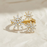 Load image into Gallery viewer, Diamond Floral Design Ring, Minimalist Triple Flower Open Diamond Ring in Gold, Floral Cluster Cuff Ring, Adjustable Fine Jewelry, Gift Ring