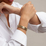 Load image into Gallery viewer, 14k Gold Stitched Bangle Bracelet, Chunky Design, Hinged Closure, Gold and White Gold, Elegant Stacking Jewelry, Gift for Girlfriends Jwalin Jewels