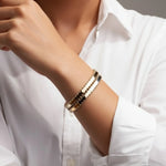 Load image into Gallery viewer, 14k Gold Stitched Bangle Bracelet, Chunky Design, Hinged Closure, Gold and White Gold, Elegant Stacking Jewelry, Gift for Girlfriends Jwalin Jewels