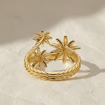 Load image into Gallery viewer, Diamond Floral Design Ring, Minimalist Triple Flower Open Diamond Ring in Gold, Floral Cluster Cuff Ring, Adjustable Fine Jewelry, Gift Ring