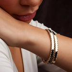 Load image into Gallery viewer, 14k Gold Stitched Bangle Bracelet, Chunky Design, Hinged Closure, Gold and White Gold, Elegant Stacking Jewelry, Gift for Girlfriends Jwalin Jewels