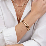 Load image into Gallery viewer, 14k Gold Stitched Bangle Bracelet, Chunky Design, Hinged Closure, Gold and White Gold, Elegant Stacking Jewelry, Gift for Girlfriends Jwalin Jewels