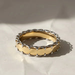 Load image into Gallery viewer, Stitched Gold Ring, 14k Yellow & White Gold Wedding Band, Simple Stackable Ring, Designer Gold Ring, Gift for Her, Modern Chain Edge Jewelry Jwalin Jewels