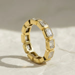 Load image into Gallery viewer, Emerald Cut Lab Grown Diamond Eternity Ring, 14K Yellow Gold Bezel Set Jwalin Jewels