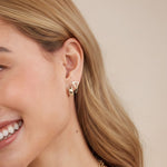 Load image into Gallery viewer, 14k Gold Tiny Huggies Earrings, Dainty Gold Hoops, Modern Stitch Design, Gift for BFF, Step Mother or Gf, Gold Earring Jewelry for Women