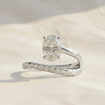 Load image into Gallery viewer, Lab Grown Oval & Round Diamond Engagement Ring, 14K Solid Gold, Bypass Style, Certified, Women's Wedding or Promise Ring