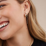 Load image into Gallery viewer, 14k Gold Tiny Huggies Earrings, Dainty Gold Hoops, Modern Stitch Design, Gift for BFF, Step Mother or Gf, Gold Earring Jewelry for Women