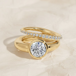 Load image into Gallery viewer, Lab Grown 2.00 CT Round Diamond Engagement Ring, 14K Gold Bezel Set, Pave Band