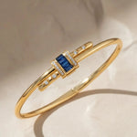 Load image into Gallery viewer, 14K Solid Gold Bangle Bracelet for Women, Lab Grown Diamond & Blue Sapphire Micro Pavé, Gift for Her, Wedding, Anniversary Jewelry Jwalin Jewels
