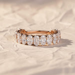 Load image into Gallery viewer, Oval Cut Lab Grown Diamond Wedding Band / CVD Diamond Stone Band / 14K Solid Gold Engagement Band / Hand Made Diamond Anniversary Band