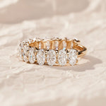 Load image into Gallery viewer, Oval Cut Lab Grown Diamond Wedding Band / CVD Diamond Stone Band / 14K Solid Gold Engagement Band / Hand Made Diamond Anniversary Band