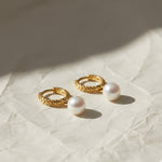 Load image into Gallery viewer, Gold Pearl Hoop Earrings, 14k Solid Gold Vermeil with Freshwater Pearls, Dainty Bridal and Everyday Jewelry, Modern Classic Style