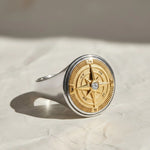 Load image into Gallery viewer, Nautical Compass Ring, Bezel Set Lab Grown Diamond, Two Tone Gold Signet Ring, Maritime Jewelry, Adventure Gift for Him,Men's Statement Ring Jwalin Jewels