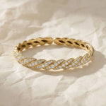 Load image into Gallery viewer, Diamond Twist Bangle, 14k 18k Solid Gold, Diamond Accents, Twisted Rope Bracelet, Minimalist Jewelry, Subtle Elegance, Modern Design Jwalin Jewels