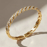 Load image into Gallery viewer, Diamond Twist Bangle, 14k 18k Solid Gold, Diamond Accents, Twisted Rope Bracelet, Minimalist Jewelry, Subtle Elegance, Modern Design Jwalin Jewels