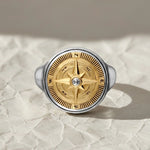 Load image into Gallery viewer, Nautical Compass Ring, Bezel Set Lab Grown Diamond, Two Tone Gold Signet Ring, Maritime Jewelry, Adventure Gift for Him,Men's Statement Ring Jwalin Jewels