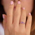 Load image into Gallery viewer, Lilac Sapphire Engagement Ring, Baguette Cut 18k Gold, Art Deco Style, Customizable Wedding Ring, Purple Sapphire Jewelry