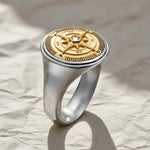 Load image into Gallery viewer, Nautical Compass Ring, Bezel Set Lab Grown Diamond, Two Tone Gold Signet Ring, Maritime Jewelry, Adventure Gift for Him,Men's Statement Ring Jwalin Jewels