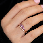 Load image into Gallery viewer, Lilac Sapphire Engagement Ring, Baguette Cut 18k Gold, Art Deco Style, Customizable Wedding Ring, Purple Sapphire Jewelry