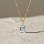 Load image into Gallery viewer, 14k Gold Emerald Cut Lab Grown Diamond Charm Pendant, 1.50 CTW Lab Grown Diamond Solitaire Necklace Prong Setting IGI Certified Diamond