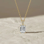 Load image into Gallery viewer, 14k Gold Emerald Cut Lab Grown Diamond Charm Pendant, 1.50 CTW Lab Grown Diamond Solitaire Necklace Prong Setting IGI Certified Diamond Jwalin Jewels