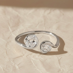 Load image into Gallery viewer, Oval Diamond Wrap Ring, 14K Solid Gold, Bypass Dual Stone Setting, Dainty Modern Promise Jewelry, Custom Metal & Diamond Options