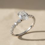 Load image into Gallery viewer, Diamond Engagement Ring, Oval & Round Cut, 0.95 CT, 14K Solid Gold, Ethical Lab Diamond, VS+ Clarity, White Gold, Customizable