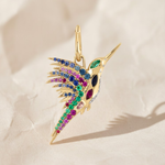 Load image into Gallery viewer, 14k Gold Hummingbird Necklace, Diamond Pave Bird Pendant, Dainty Nature-Inspired Fine Jewelry Gift for Her