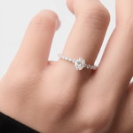 Load image into Gallery viewer, Diamond Engagement Ring, Oval & Round Cut, 0.95 CT, 14K Solid Gold, Ethical Lab Diamond, VS+ Clarity, White Gold, Customizable