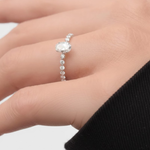 Load image into Gallery viewer, Diamond Engagement Ring, Oval & Round Cut, 0.95 CT, 14K Solid Gold, Ethical Lab Diamond, VS+ Clarity, White Gold, Customizable