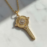 Load image into Gallery viewer, 14K Gold Diamond Diary Key Pendant, Key Necklace, Skeleton Key Charm, Key Charm, Diamond Charm, Lab Grown Diamond, 14k Gold, Unique Key