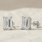 Load image into Gallery viewer, Emerald Cut Lab Grown Diamond Stud Earrings, Everyday Wear Minimalist Stud Earrings, Prong Set Solitaire Earrings, CVD Diamond Studs