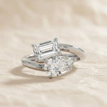 Load image into Gallery viewer, 2.00 Ctw Lab Diamond Toi et Moi Ring, Pear and Emerald Cut Diamonds, 14k Gold Two Stone Engagement Ring