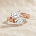 Load image into Gallery viewer, 2.00 Ctw Lab Diamond Toi et Moi Ring, Pear and Emerald Cut Diamonds, 14k Gold Two Stone Engagement Ring