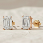 Load image into Gallery viewer, Emerald Cut Lab Grown Diamond Stud Earrings, Everyday Wear Minimalist Stud Earrings, Prong Set Solitaire Earrings, CVD Diamond Studs