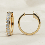 Load image into Gallery viewer, 14k Solid Gold Diamond Huggies, Solid Gold Mini Hoops, Small Diamond Gold Huggie Earrings, Small Hoop Earrings