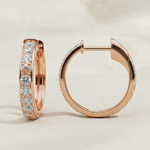 Load image into Gallery viewer, 14k Solid Gold Diamond Huggies, Solid Gold Mini Hoops, Small Diamond Gold Huggie Earrings, Small Hoop Earrings