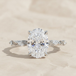 Load image into Gallery viewer, Oval Diamond Ring 2.00 ct with Side Marquise & Round Stones, Prong Set, 14K Gold, Engagement Floral Leaf Motif, SGL Certified